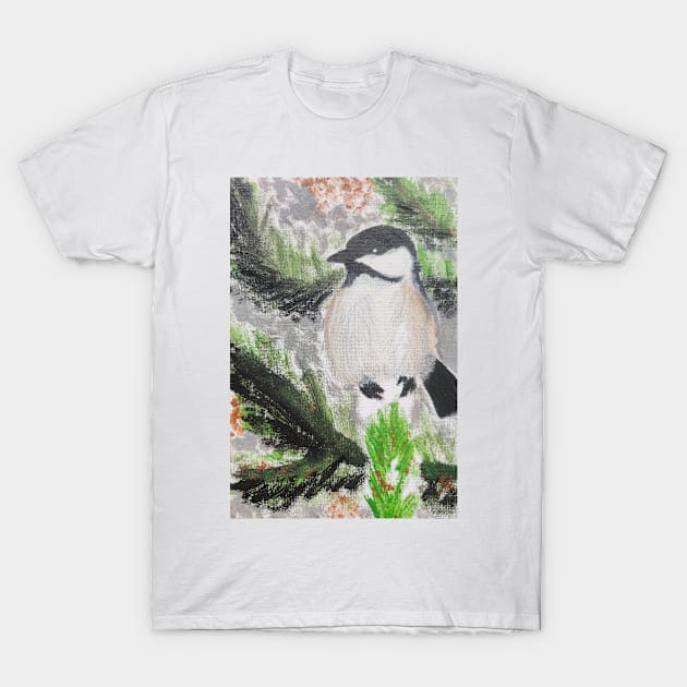 Black Capped Chickadee T-Shirt by Spiritjay